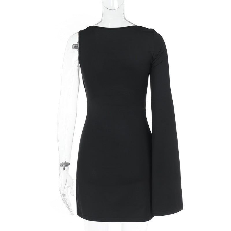 Women Sexy One-Sleeve Metal Button Cutout Dress 8