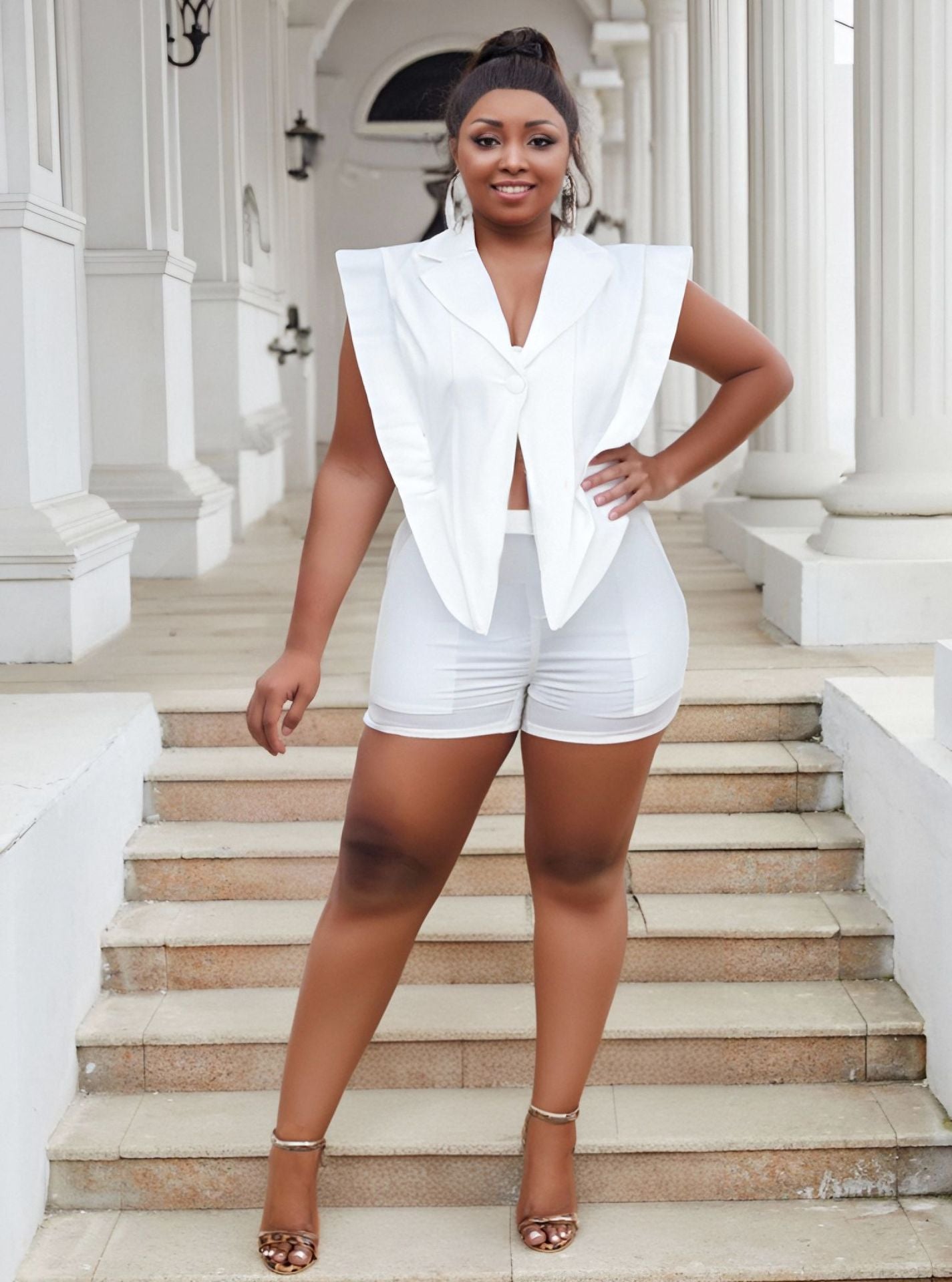 Plus Size Women Casual Irregular Hem Hollow V-neck Jumpsuit 9