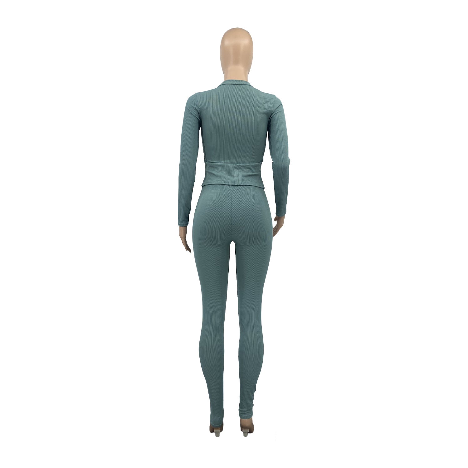 Women'S Two-Piece Set Autumn Winter Solid Color Ribbed Slim Long Sleeve Two Piece Trouser Set 19