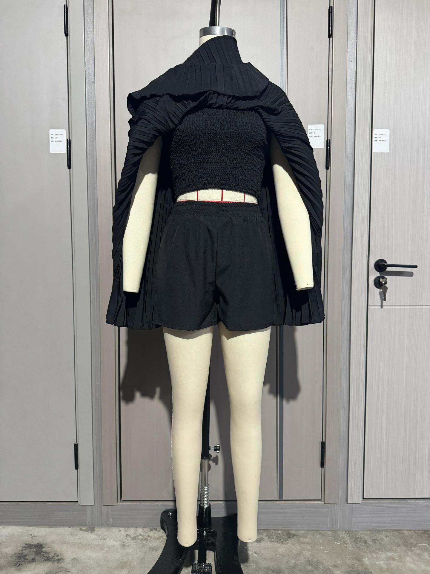 Women Summer Pleated Off-Shoulder Top and Shorts 2-Piece Set 26