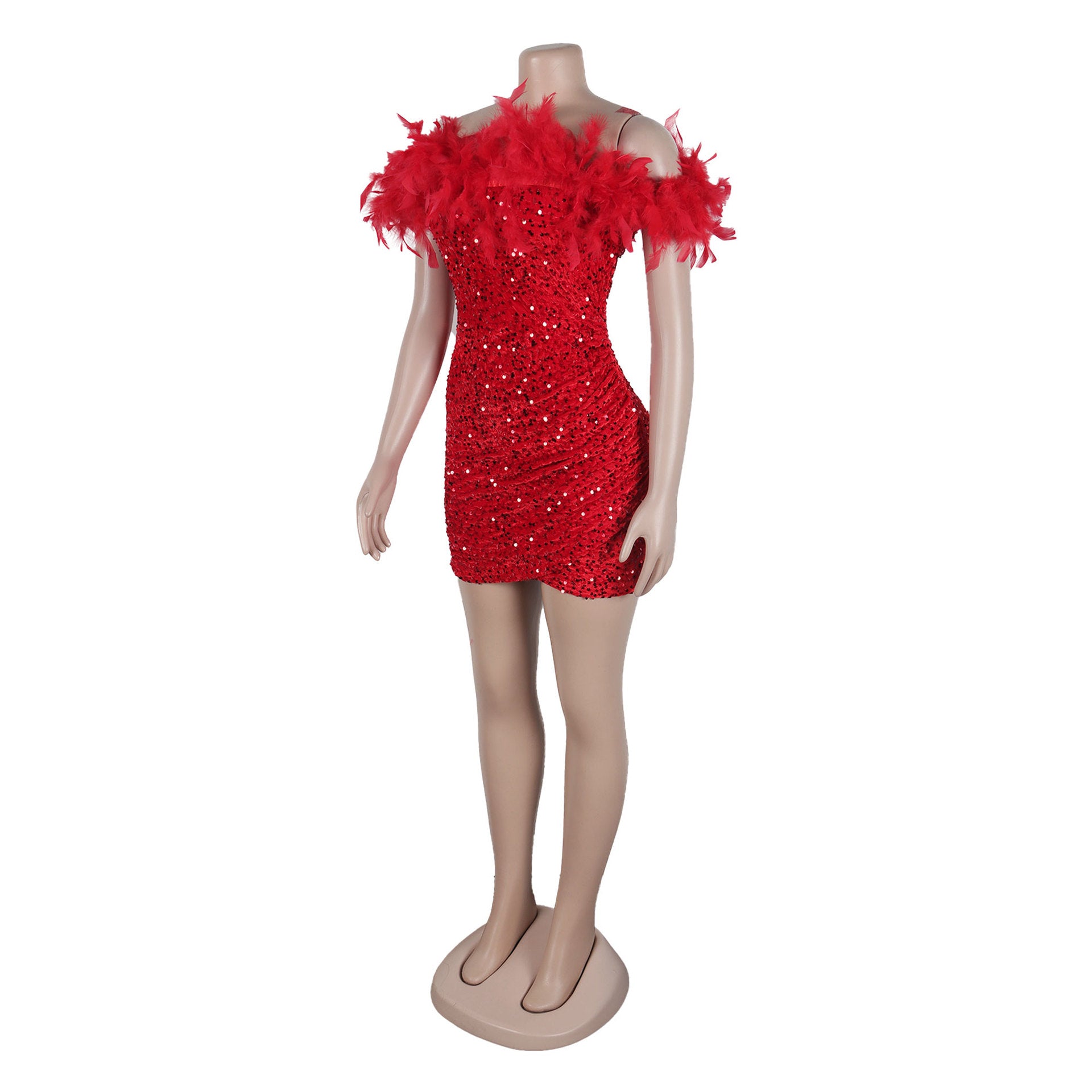 Sexy Sequin Feather Off Shoulder Bodycon Dress 15