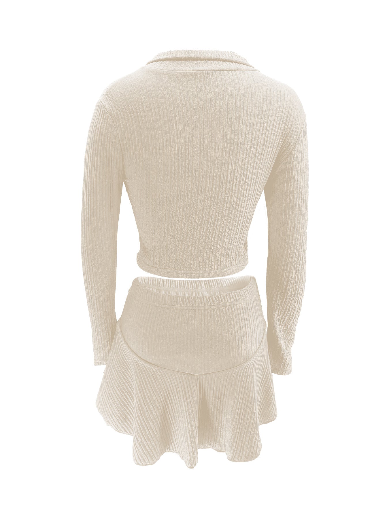 Women Solid Zippered Cropped Top Two-piece set with ruffled skirt 76