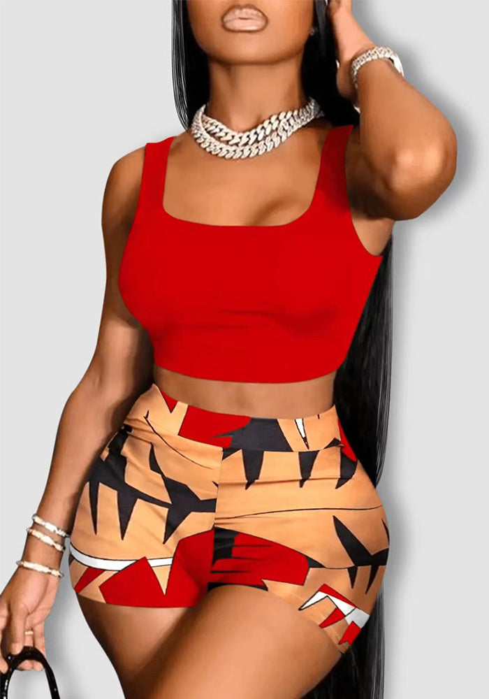 Casual Ladies' Hawaiian Beach Holidays Digital Print Tank Shorts Two-Piece Set