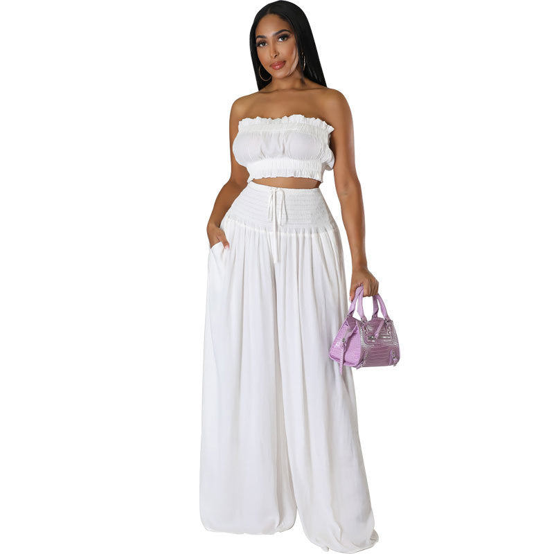 Women Casual Summer Sleeveless Crop Top and Wide Leg Pants Two-Piece Set 10