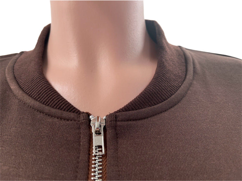 Autumn and Winter Solid Color Zipper Top Women's Fashion Casual Straight Pants two piece set 31