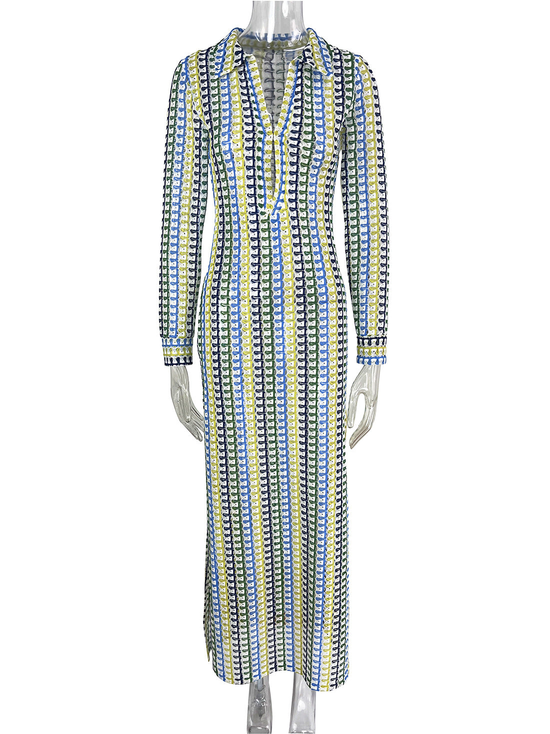 Women crocheted hollow low-cut V-neck slit long dress 9