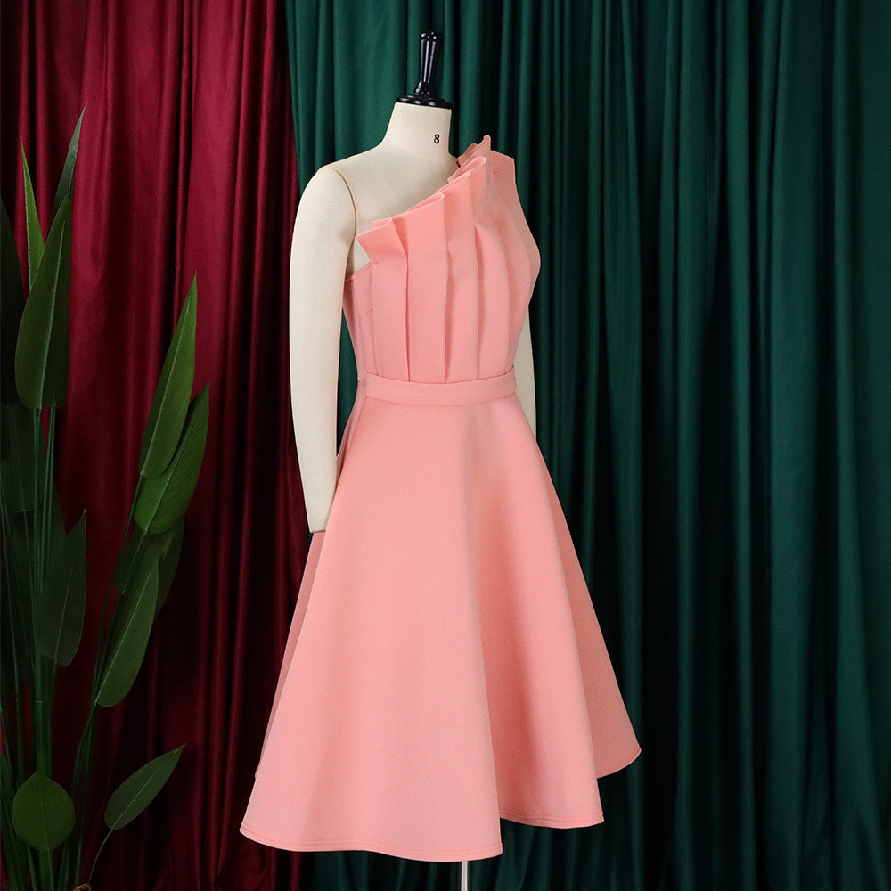 Plus Size Women Solid Sexy Pleated Formal Party Dress 47