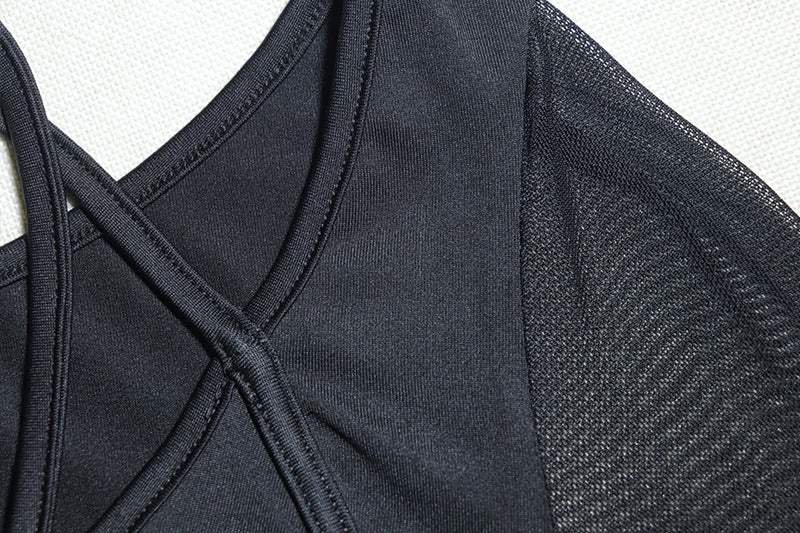 Solid Color Sexy Deep V-Neck Mesh Patchwork Long-Sleeved Bodycon Dress 12