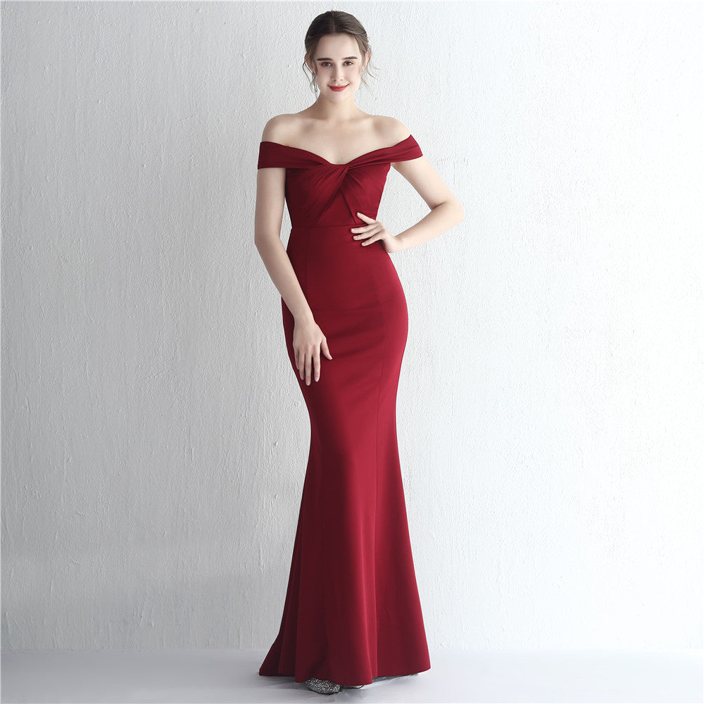 Satin Slim Off Shoulder Long Celebrity Dinner Slim Fit Mermaid Dress Wedding Model Show Dress 5