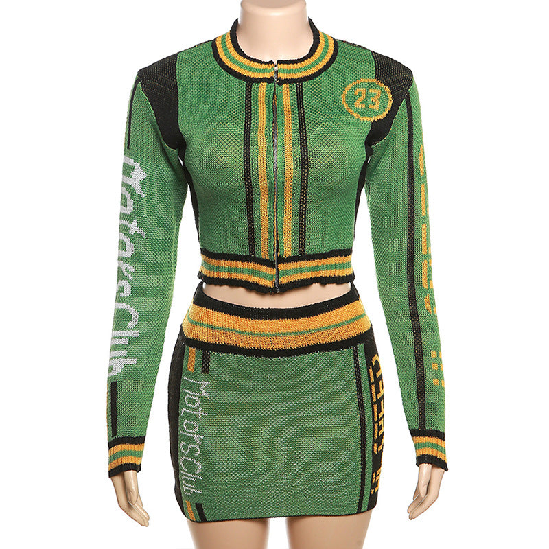 Women Letter Knitting Ribbed Top and Skirt two-piece set 27