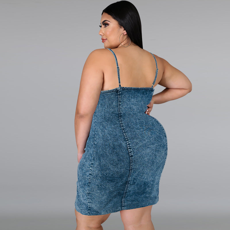 Plus Size Women's Denim Sleeveless Strap Short Dress 5