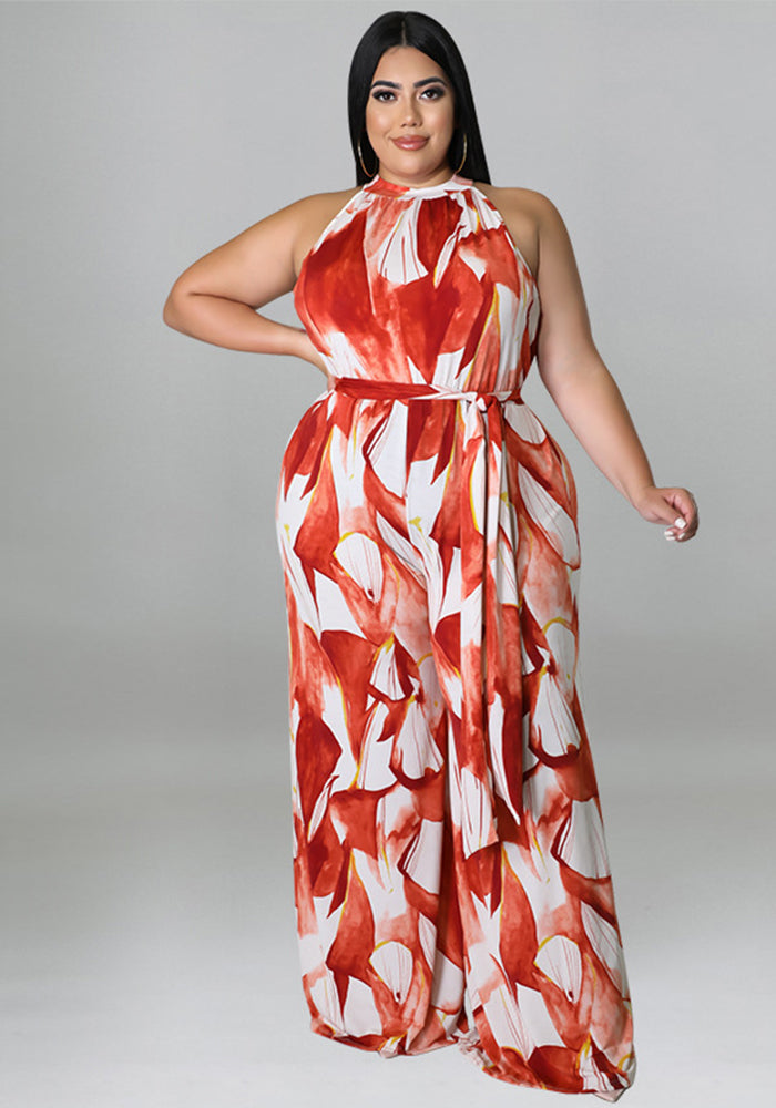 Plus Size Women Holidays Casual Print Jumpsuit