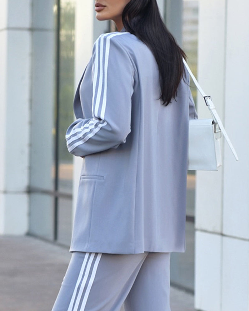 Women's Contrast Striped Blazer Pants Set