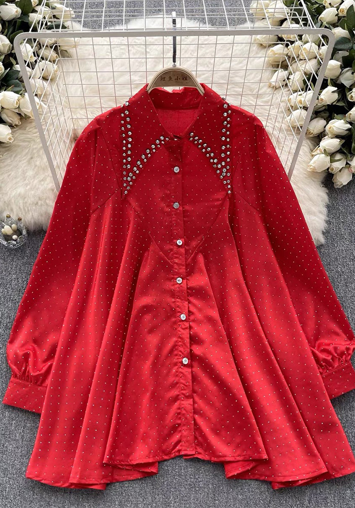 Women's Autumn Rhinestone Embellished Loose Chic Long-Sleeve Top