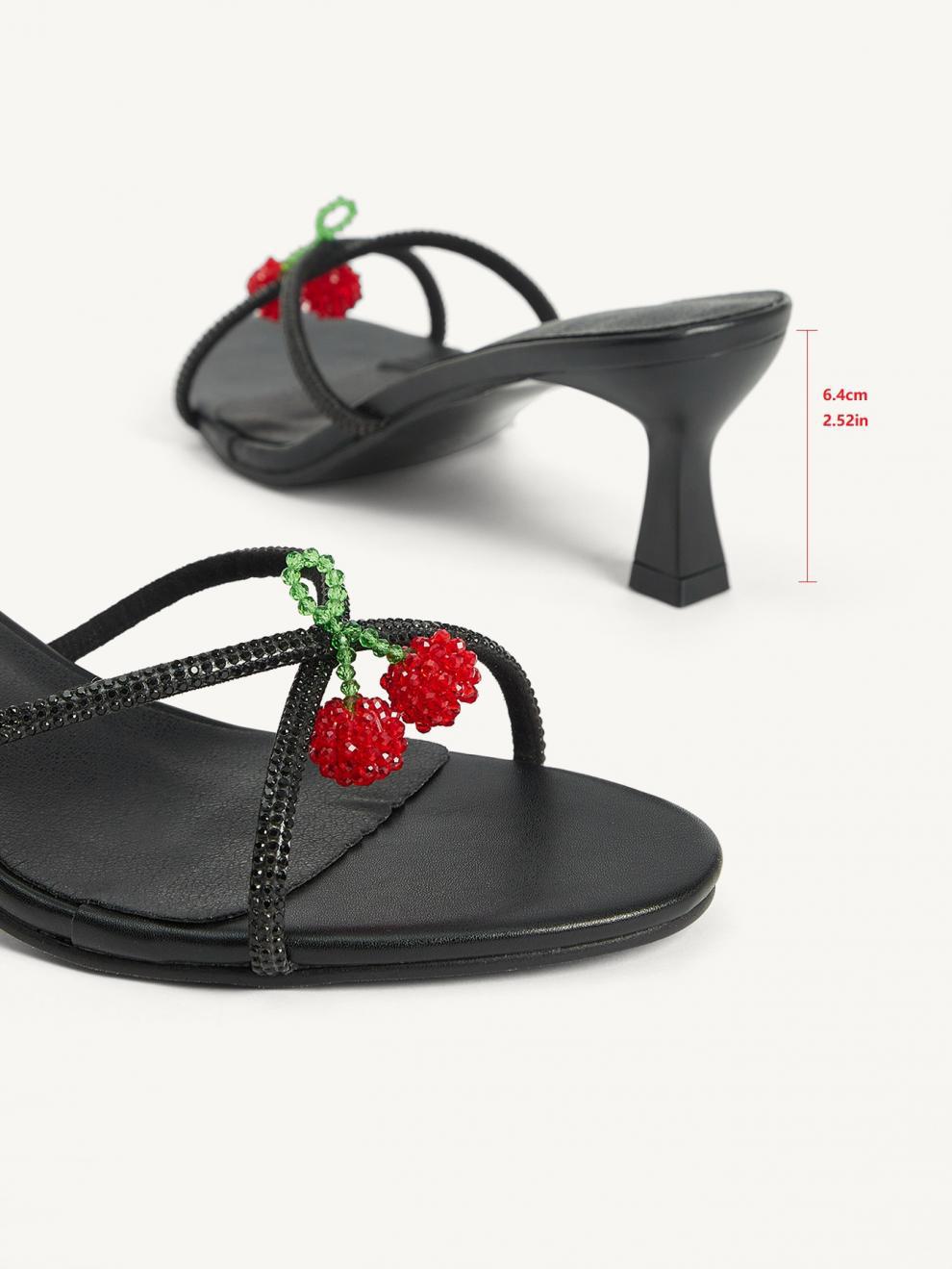 Fashionable Women's Black Shiny Rhinestone Beaded Open Toe High Heel Sandals 9