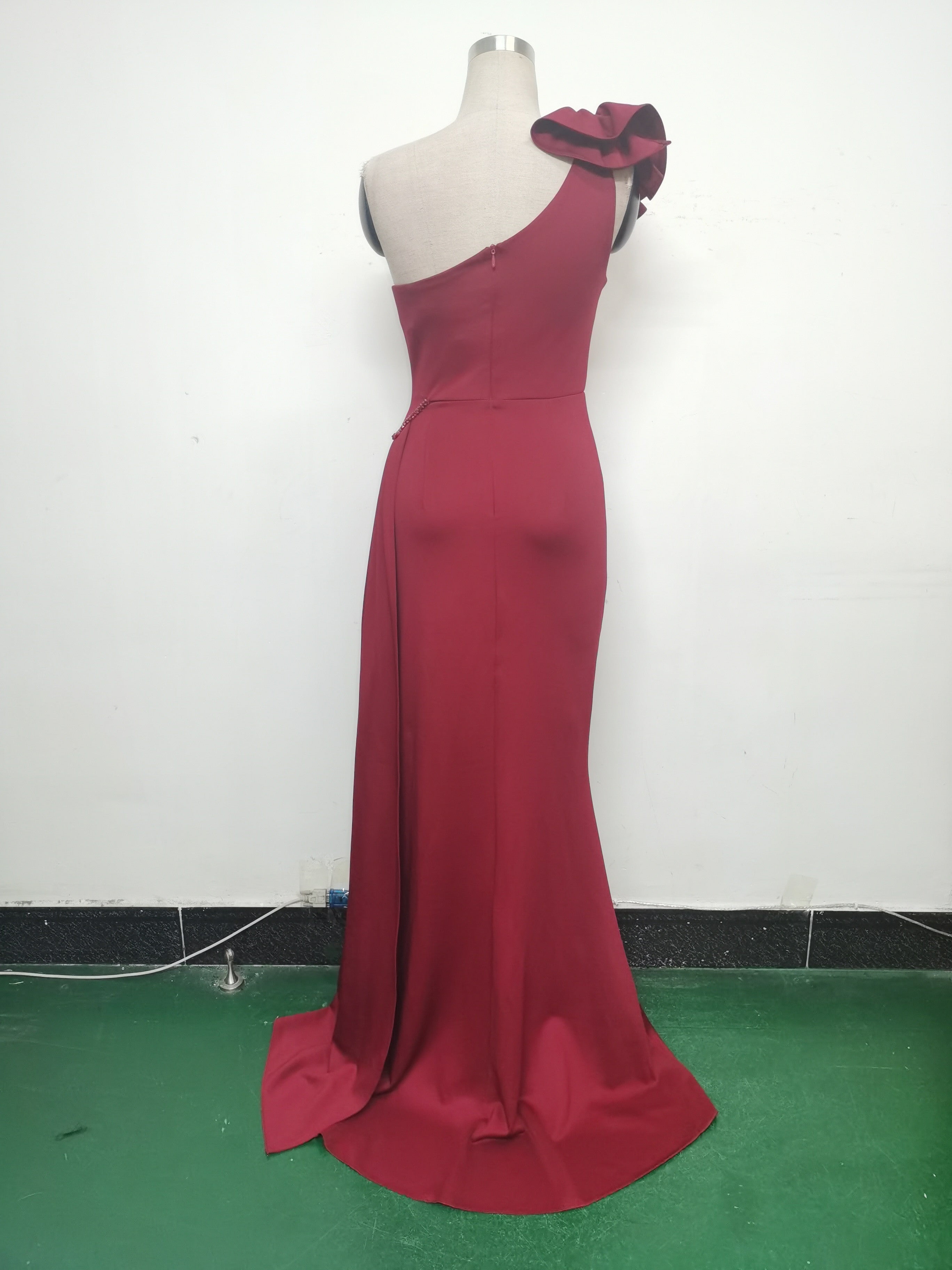 Elegant Flower Slash Shoulder Slit Evening Dress 21