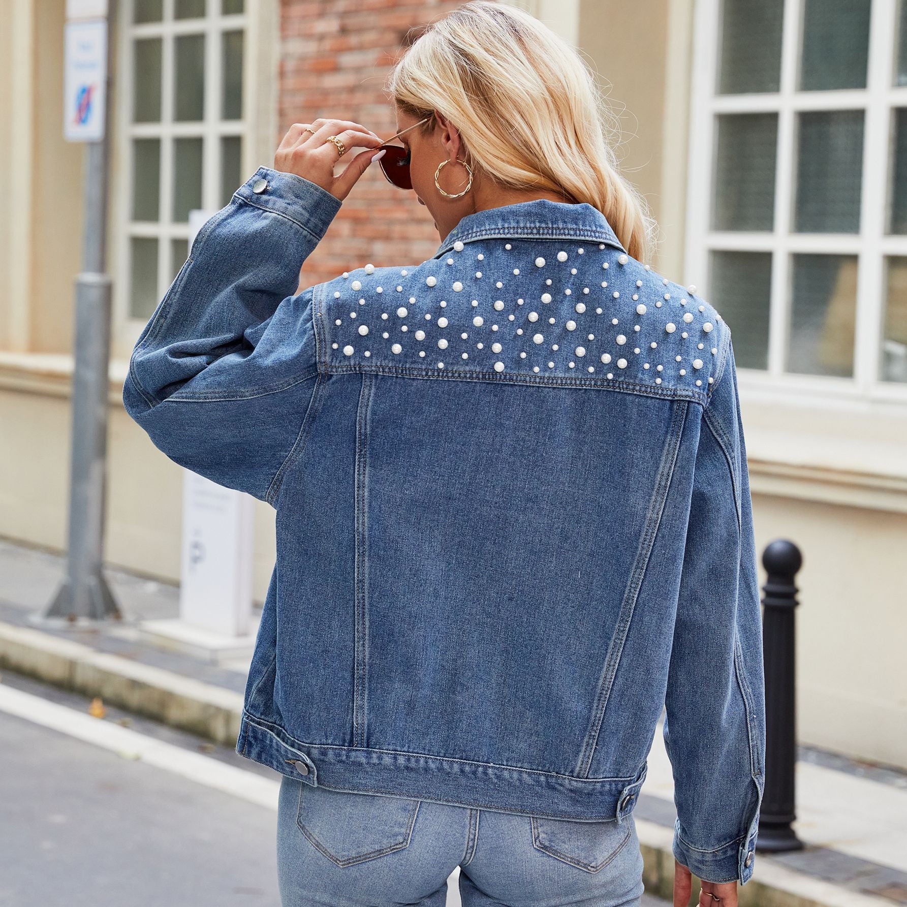 Women Washed Crop Long Sleeve Denim Jacket 7