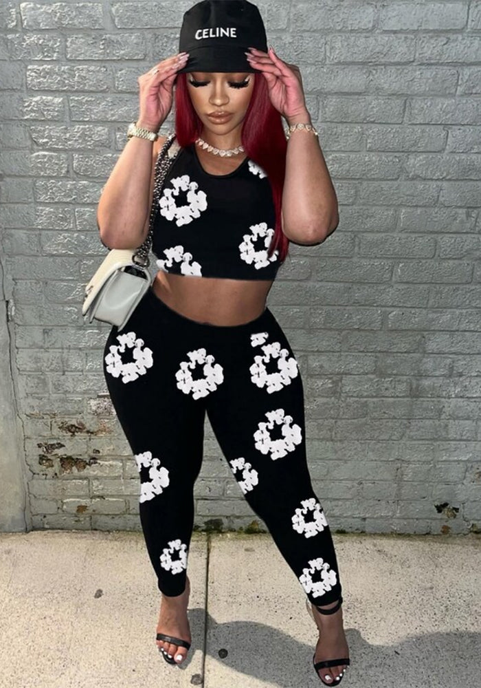 Women Floral Print Tank Top And Pant Two-piece Set