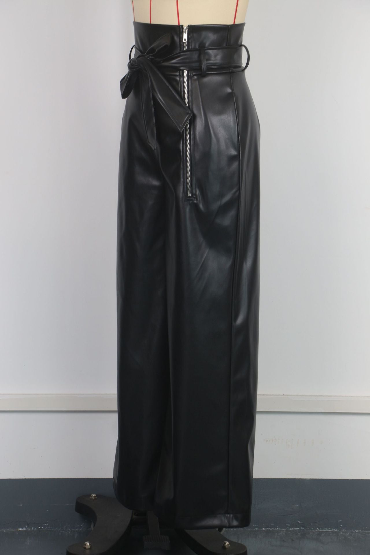 Women Belt Zipper Casual pu Leather Pants 9