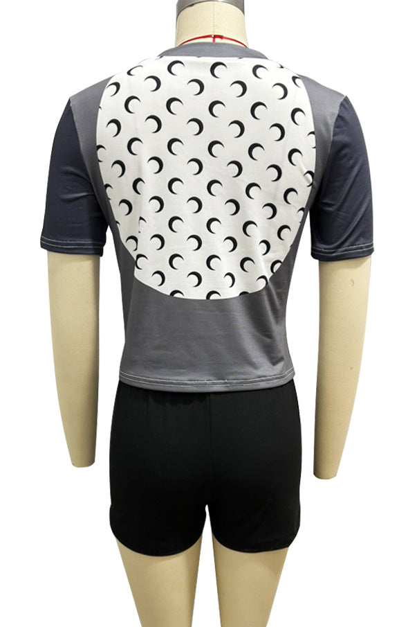 Women Spring Street Print Top and Shorts Two Piece Set 7