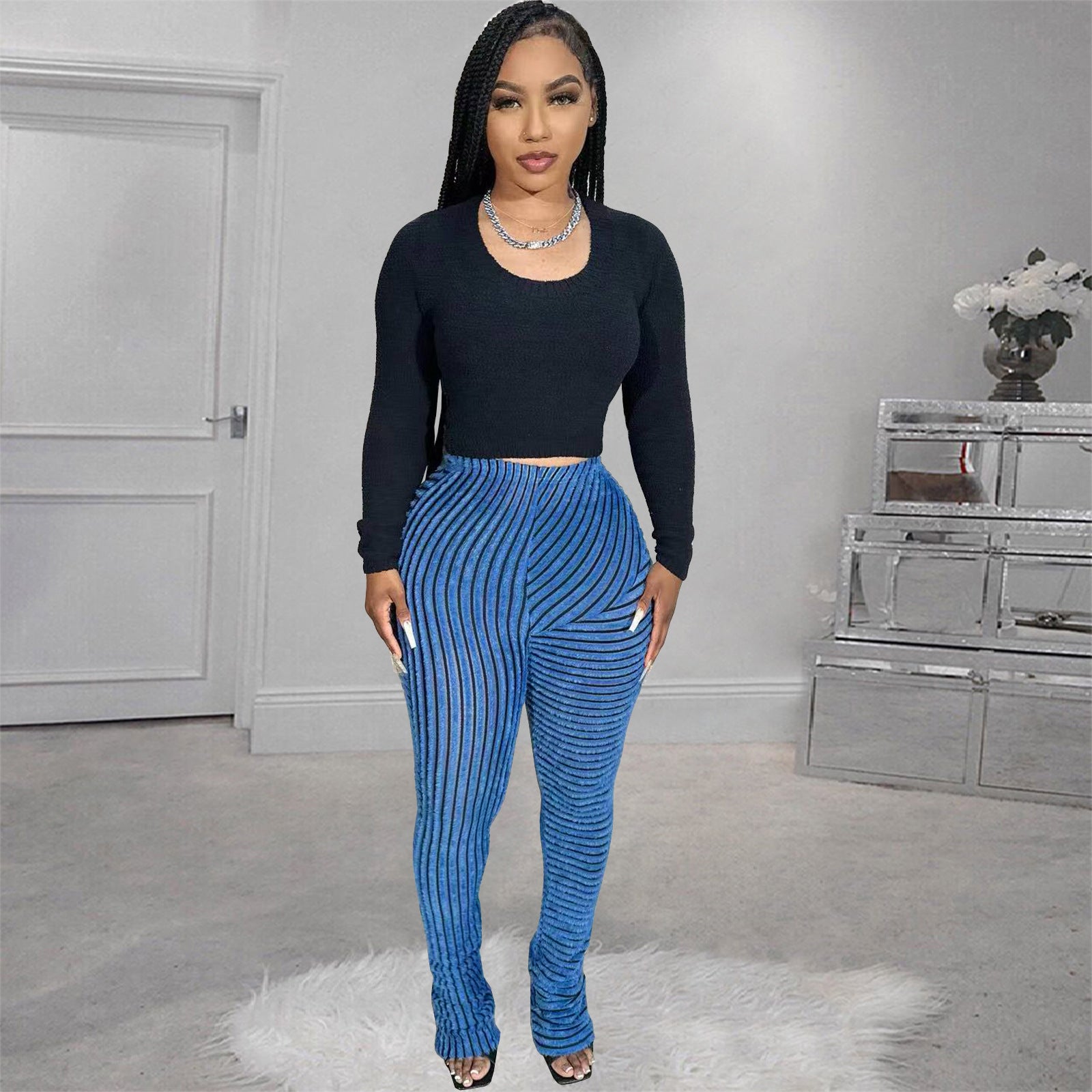 Women's Clothes Furry Texture High Stretch Fashion Casual Versatile Slim Pants 3