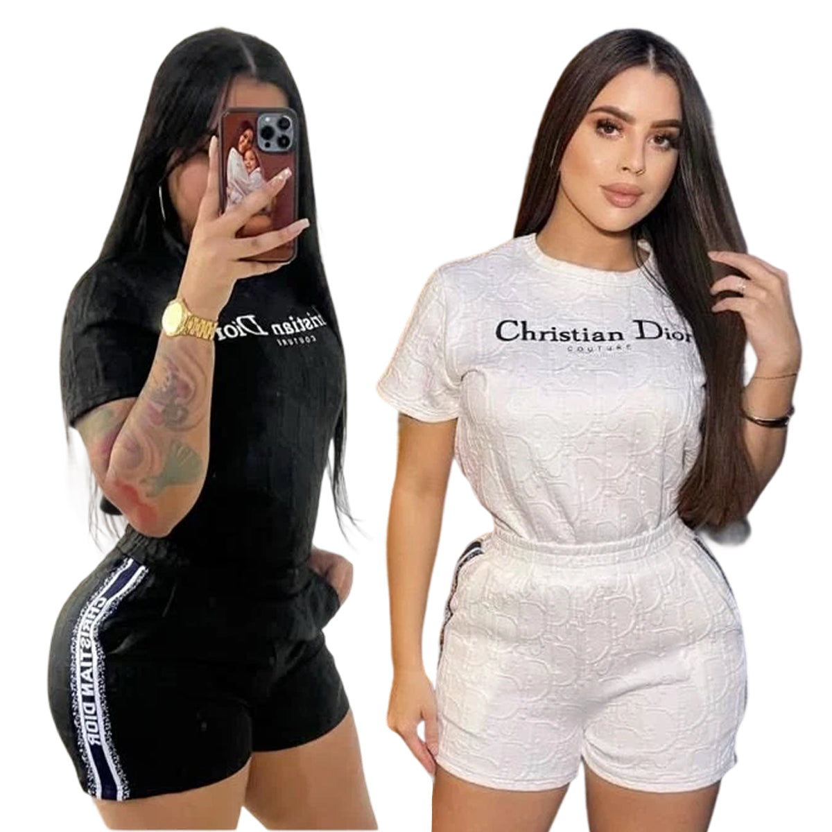 Women Embroidered short-sleeved top and shorts jacquard two-piece set 7