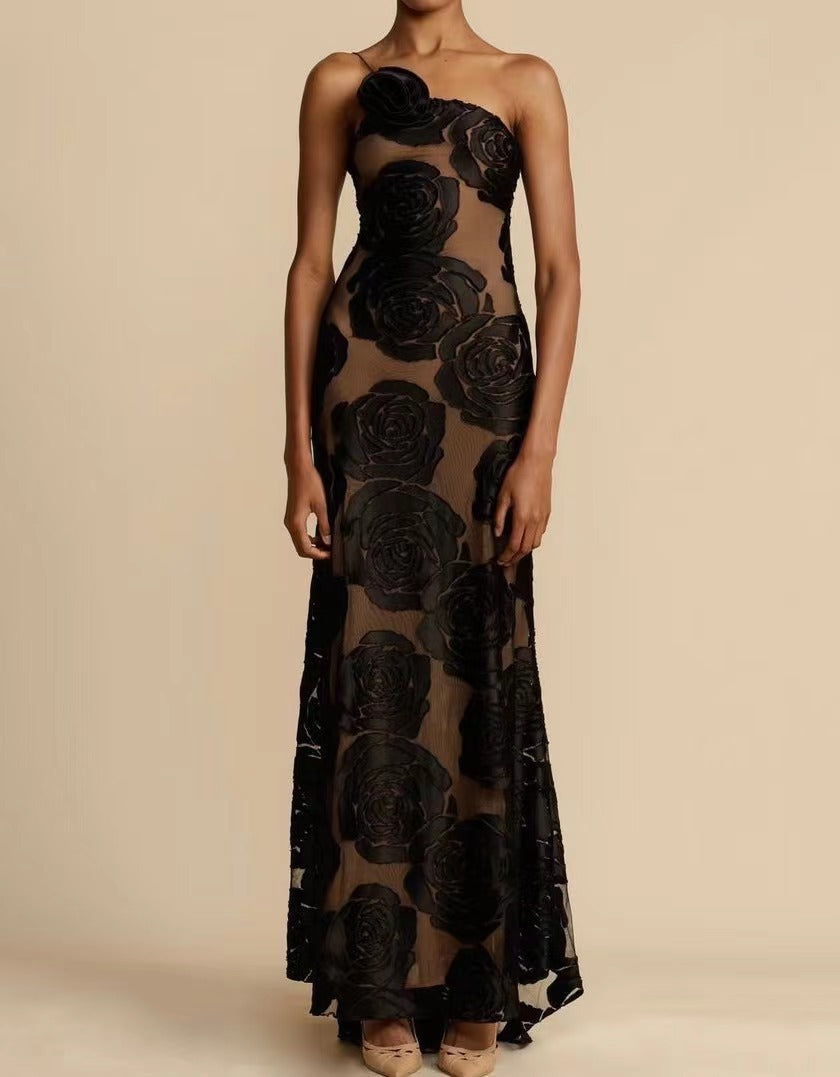 Women Black See-Through Suspender Backless sexy Dress