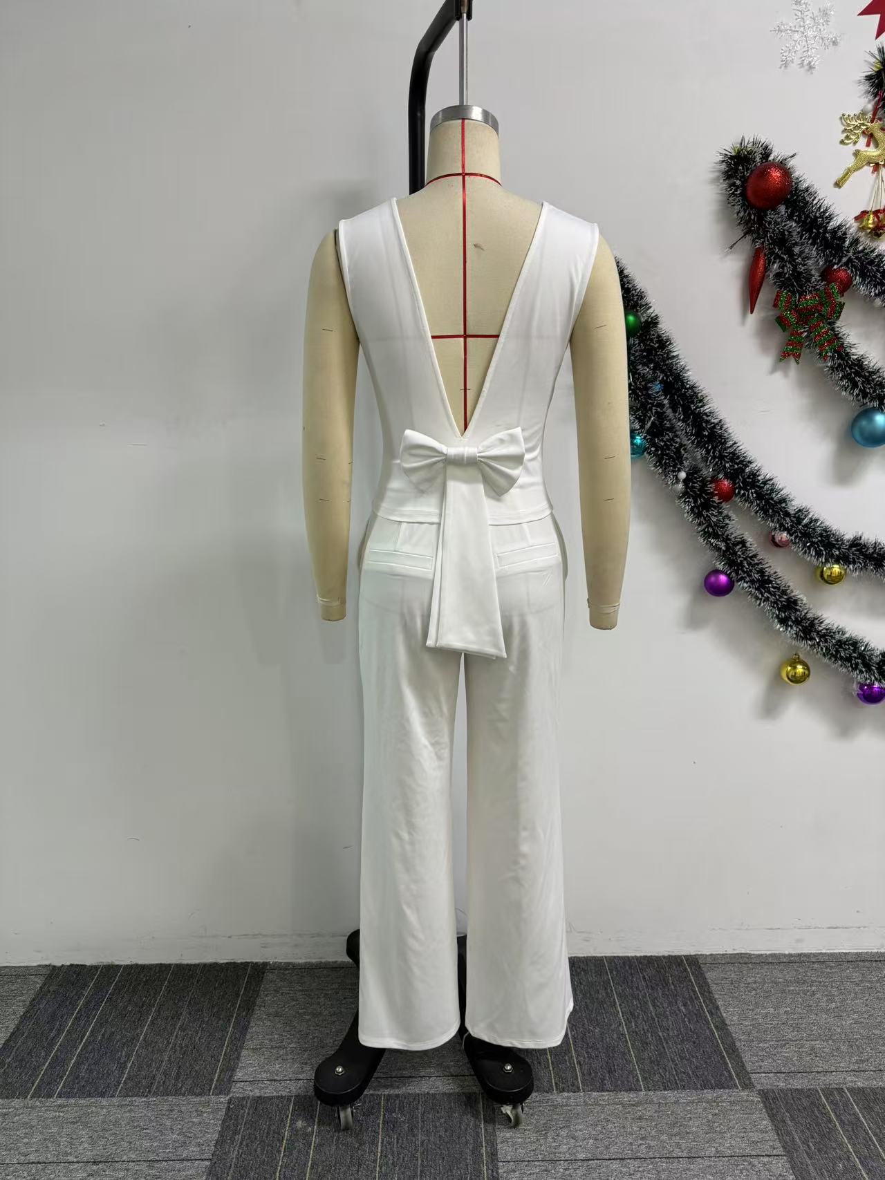 V-Neck Bow Detail Vest Trousers Two-Piece Set 8