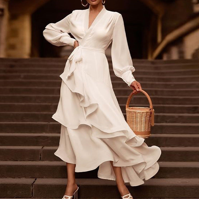 Autumn solid color long sleeve elegant dress 6