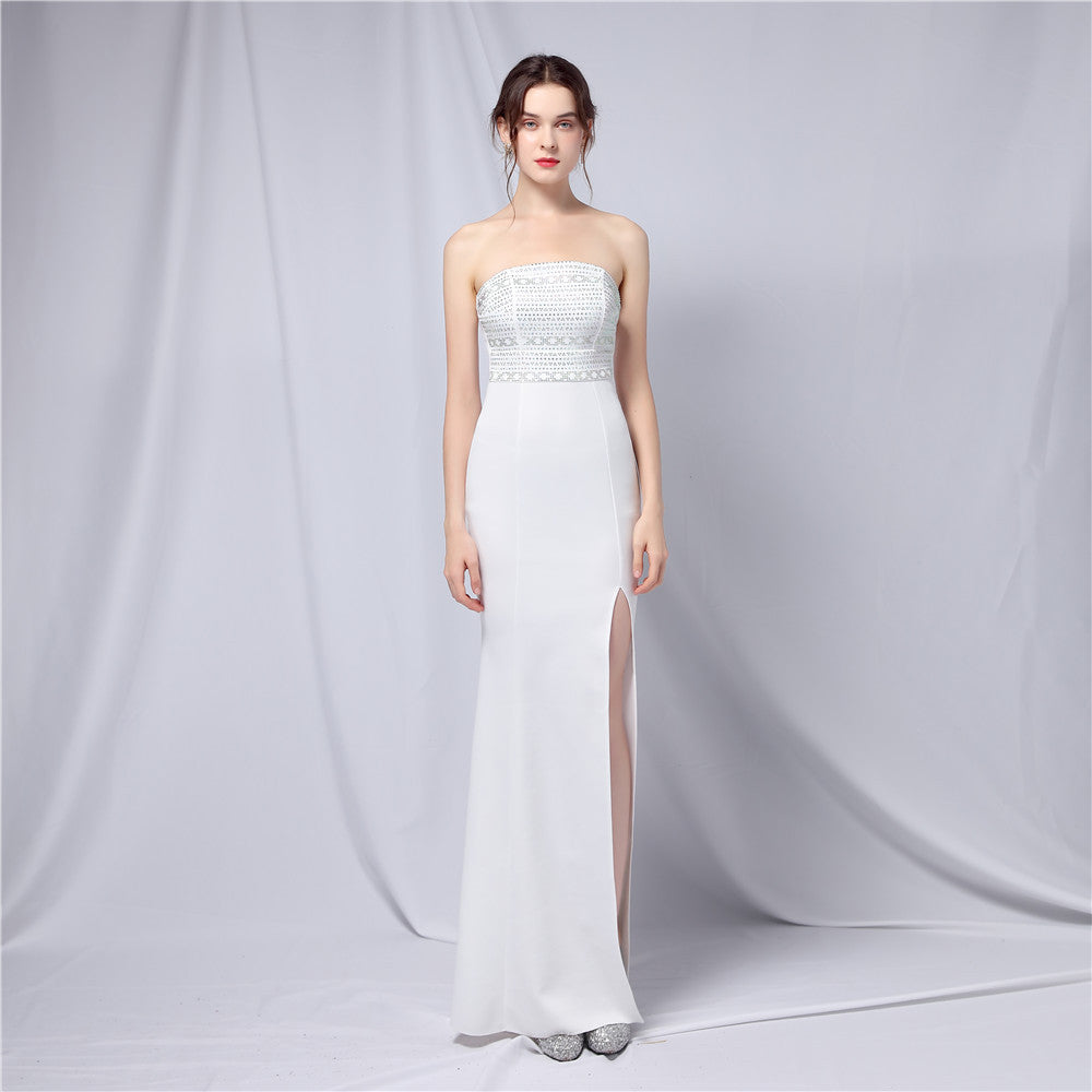 Autumn Beaded Upper Slit Strapless Evening Dress