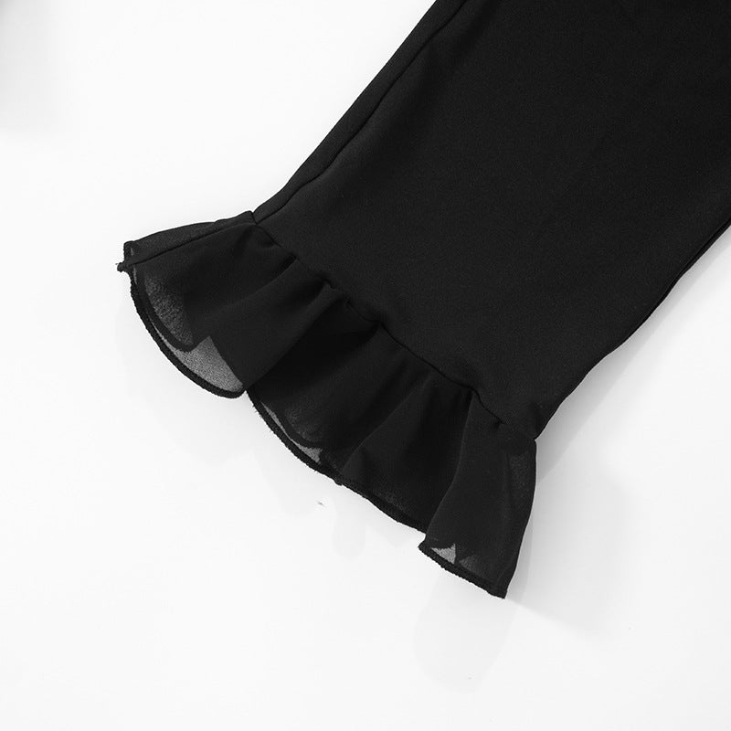 Women's Spring and Summer Ruffled V Waist Solid Color Elastic 7-point Casual Pants 44