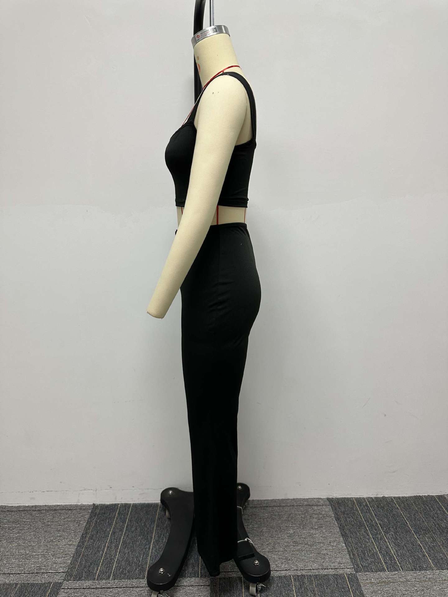 Sexy Solid Color Straps V Crop High Waist Elastic Solid Color Micro Two Piece Pants Set 19