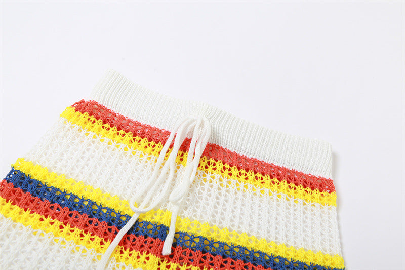 Women's Sexy Knitting Contrast Color Sleeveless Top High Waist Bodycon Shorts Casual Set 16