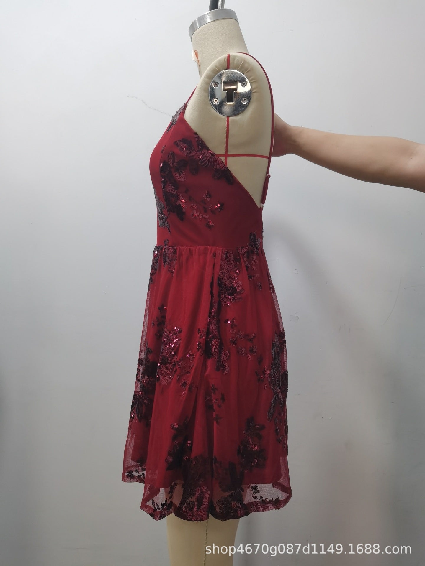 Sexy Strap Low Back Sequin Embroidery Mini Party Dress 9