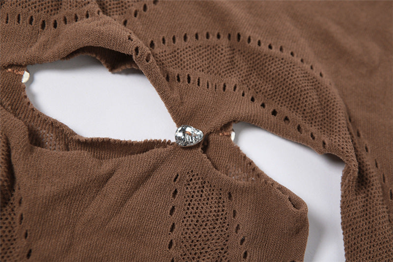 Spring Women's Sexy Hollow See Through Hooded High Waist Tight Fitting Knitting Jumpsuit 11