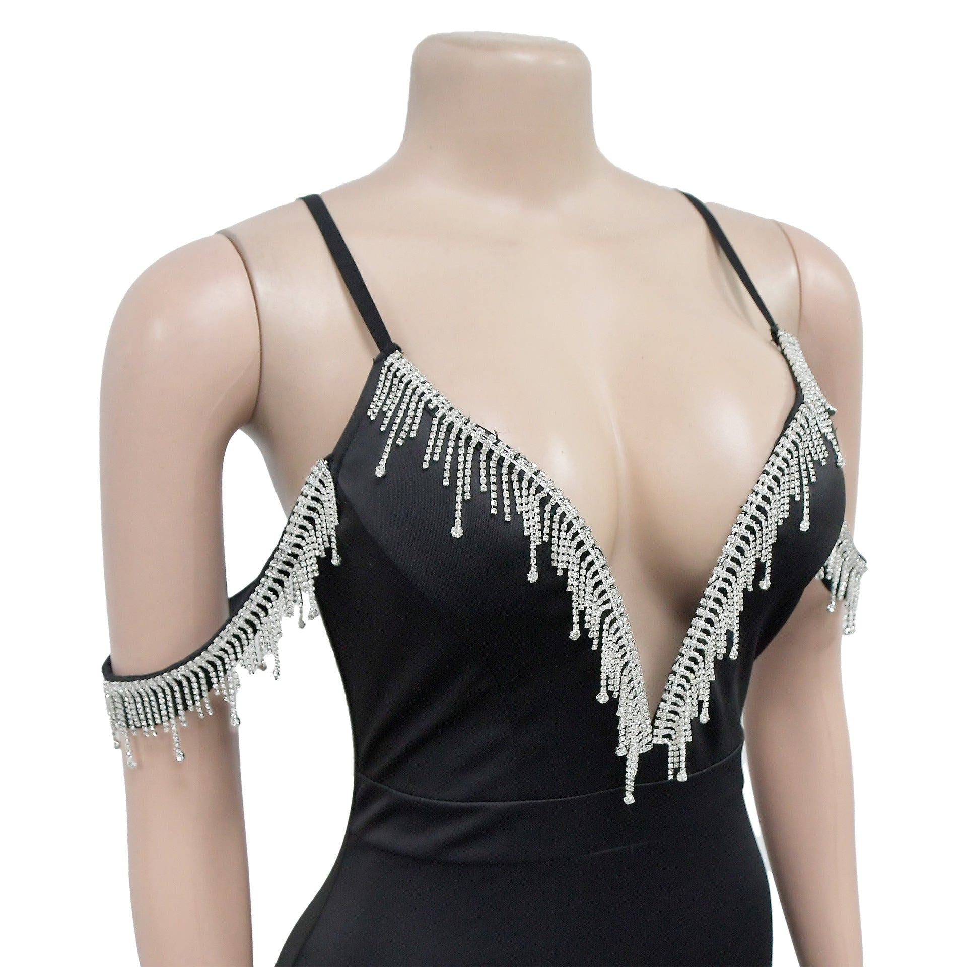 Fashion Women's Solid Color Tassel Suspender Long Dress 18