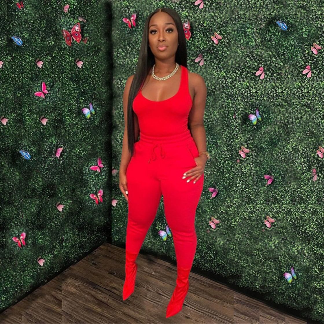 Women's Sexy Solid Vest Drawstring Trousers Two-Piece Set For Women 3