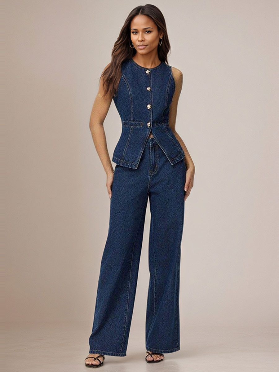 Women Summer Casual Tank Top and Pants Denim two-piece set