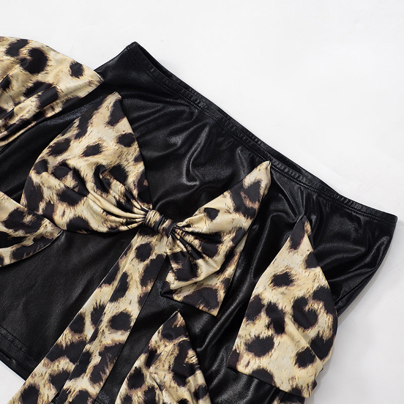 Women's Leopard Bow Decoration Slim Sexy Mini Skirt 9