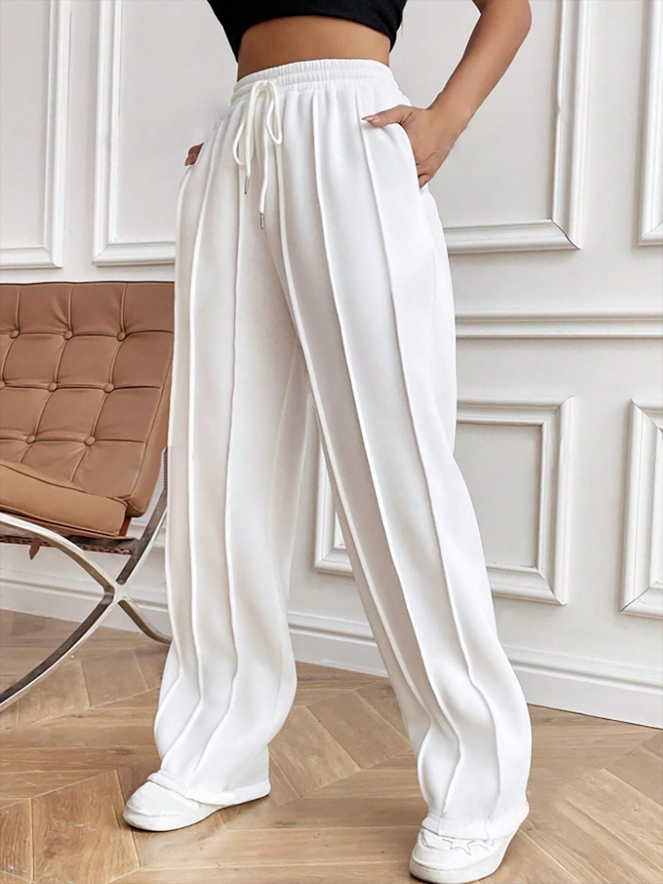 Women Casual Drawstring Vertical Striped Sweatpants 13