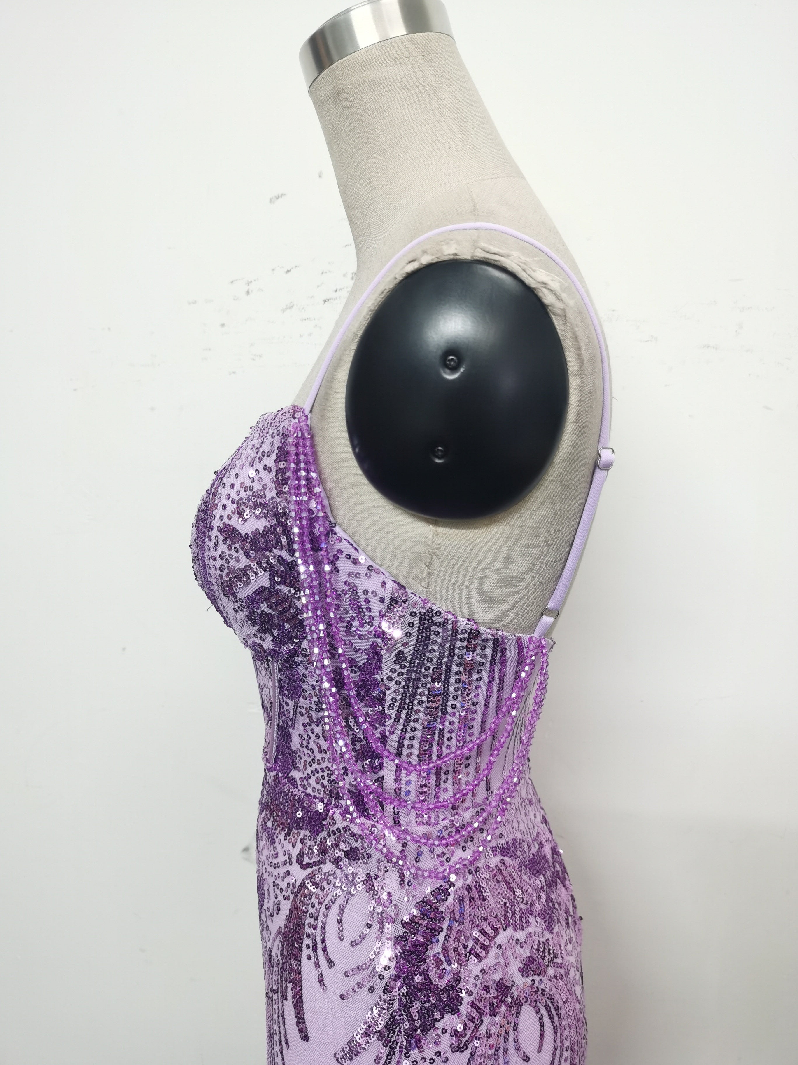 Fishbone Slim Waist Sexy Rhinestone Chain Strap Evening Dress 40