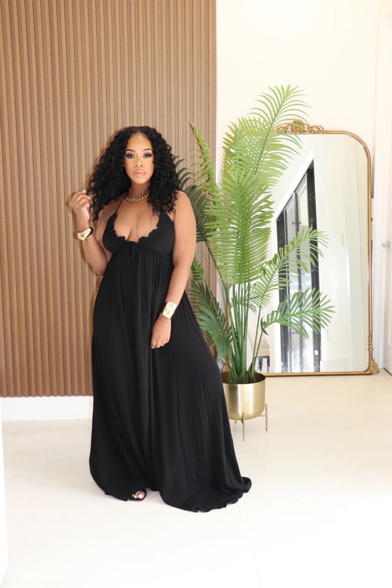 Women Casual Drawstring Lace V-Neck Solid Slip Dress 5