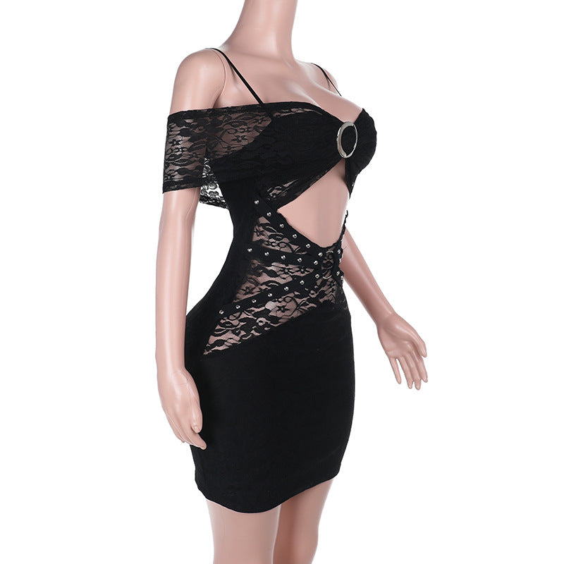 Spring Slim Off Shoulder Hollow Ring Strap Bodycon Dress 8