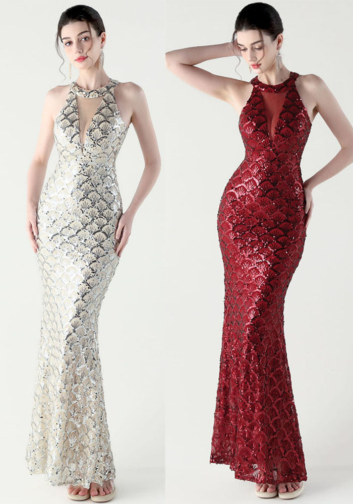 Sequin Mesh Slim Sexy Mermaid Evening Dress Dinner Party Gown