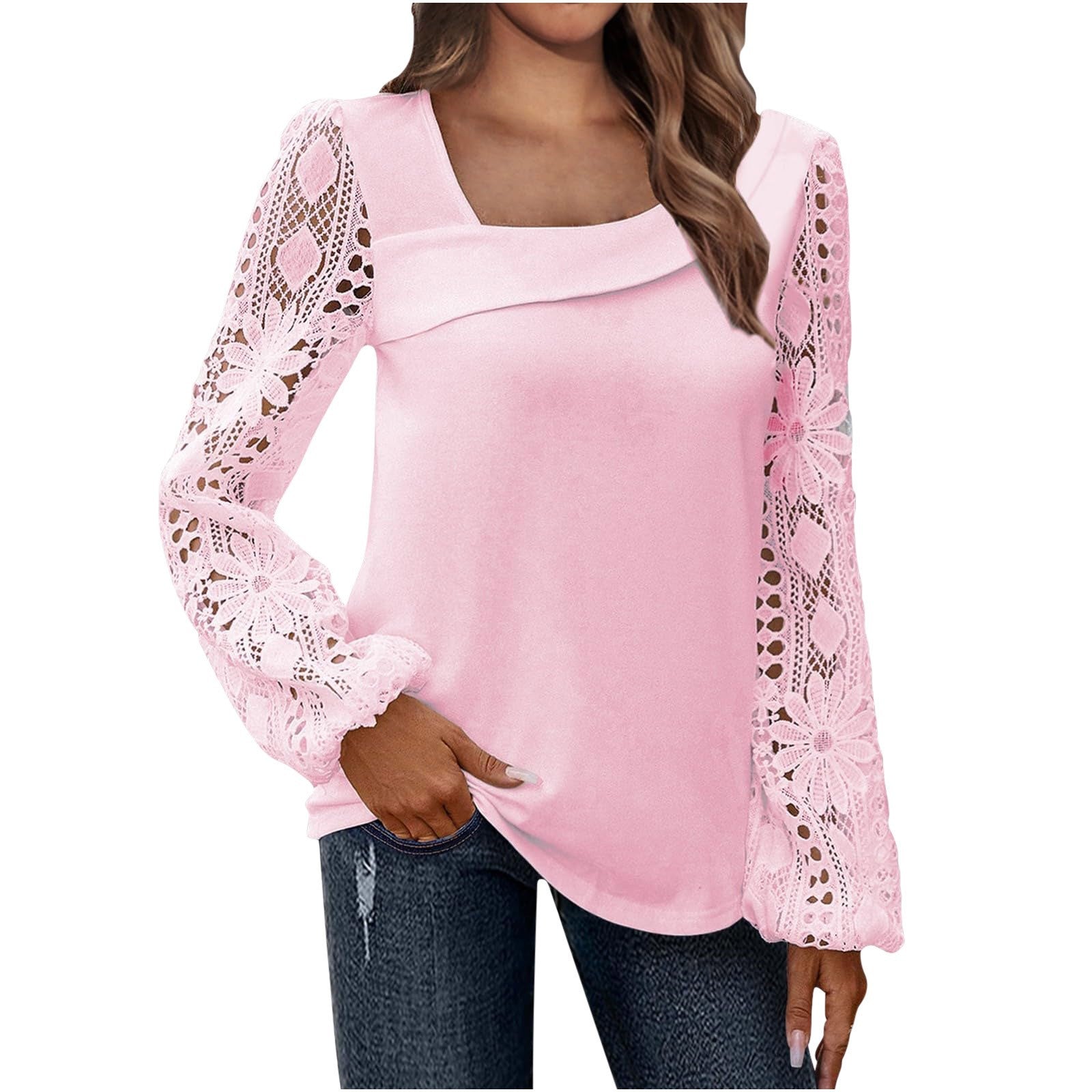 Women's Spring And Autumn Fashionable Elegant Lace Patchwork Knitting Shirt Top 11