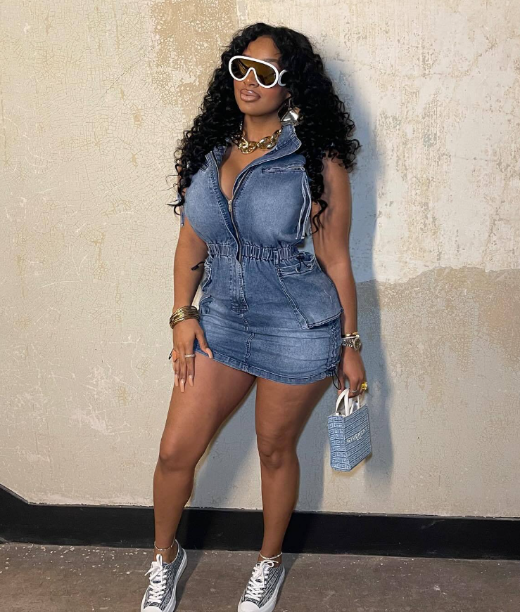 Women Short Sleeve Stretch Bodycon Denim Dress