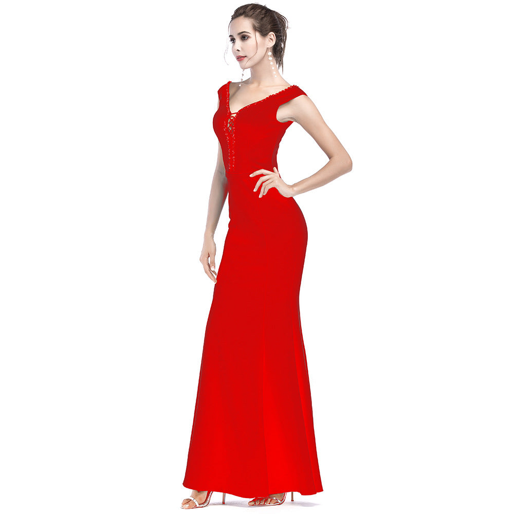 Women Elegant V Neck Slim Formal Party Maxi Mermaid Evening Dress 37