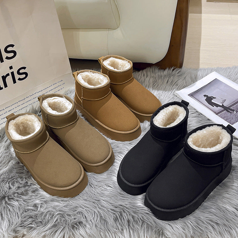 Autumn And Winter Suede Leather Thick Bottom Snow Boots Fleece Women's Casual Shoes 13