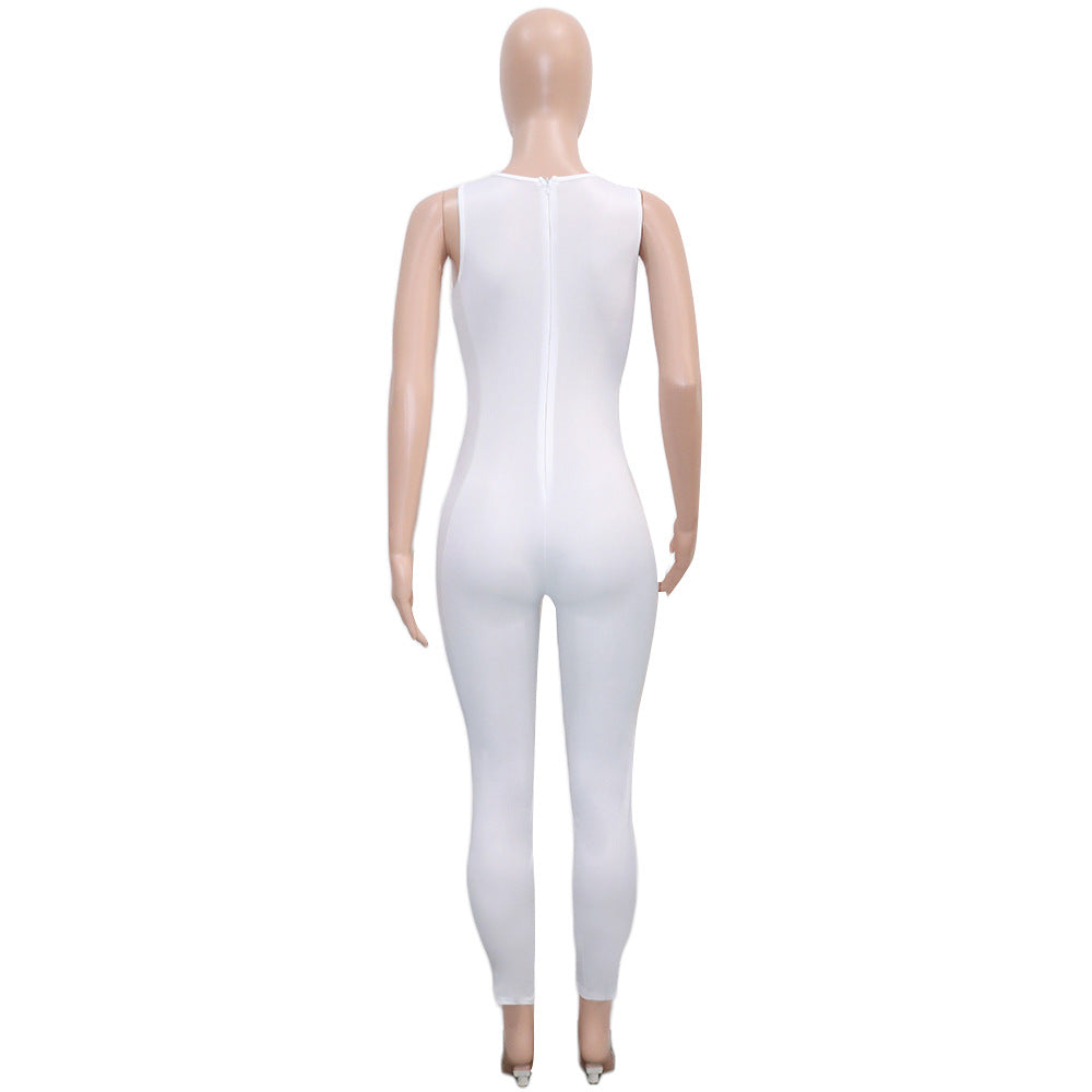 Women Summer American Sleeveless Solid Jumpsuit 8