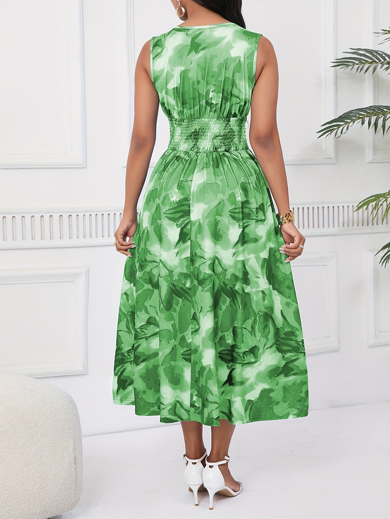 Women Summer Elegant V-neck Petal Print Dress 6